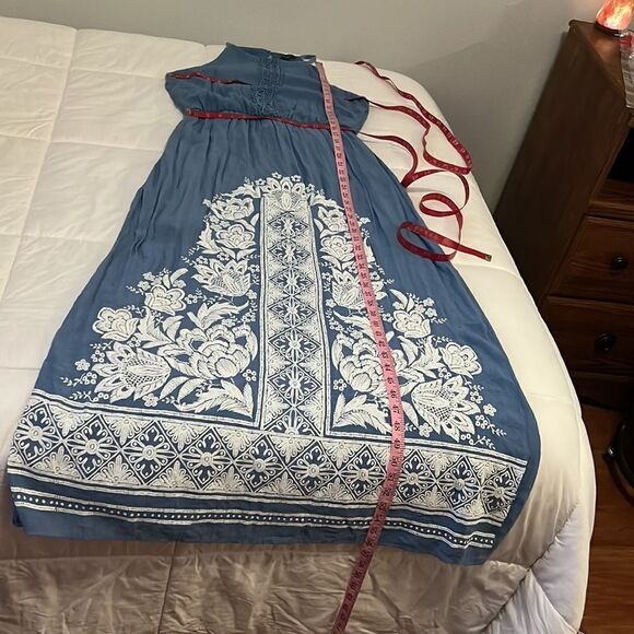 AUW Dress Sz Medium Blue Spaghetti Straps Sleeveless Crotchet Floral Summer Maxi - Picture 13 of 13